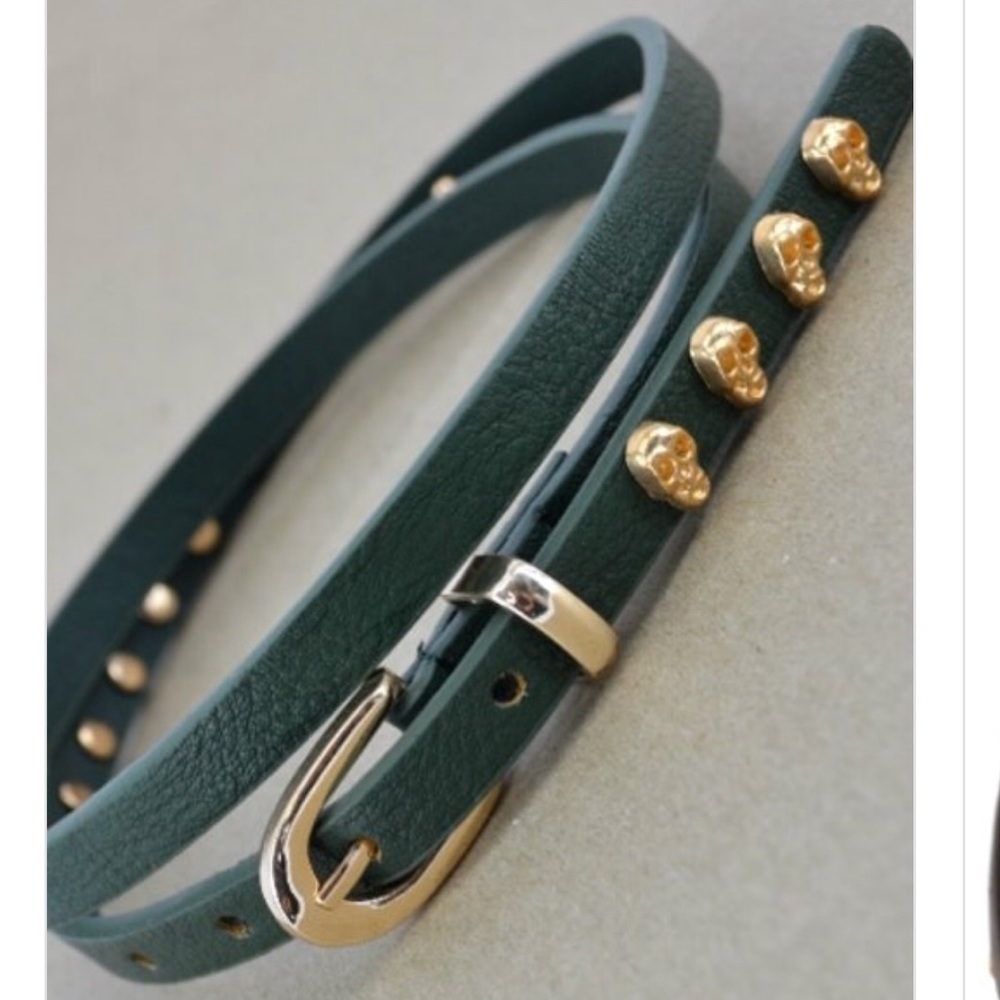 Navy Blue and Gold Studded Skull Dress Jean Belt